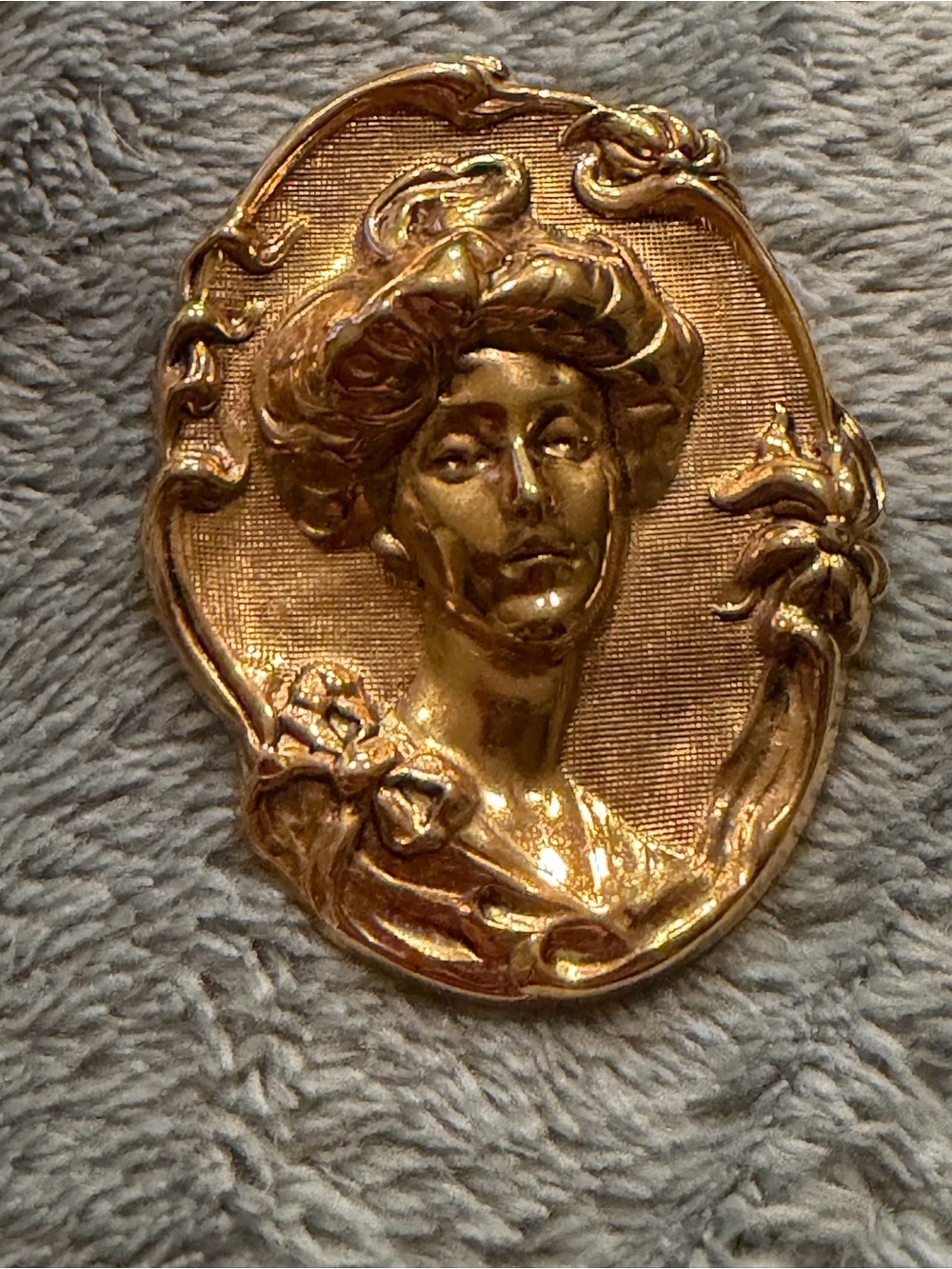 Vintage Avon Gold-Tone Art Nouveau Woman Brooch